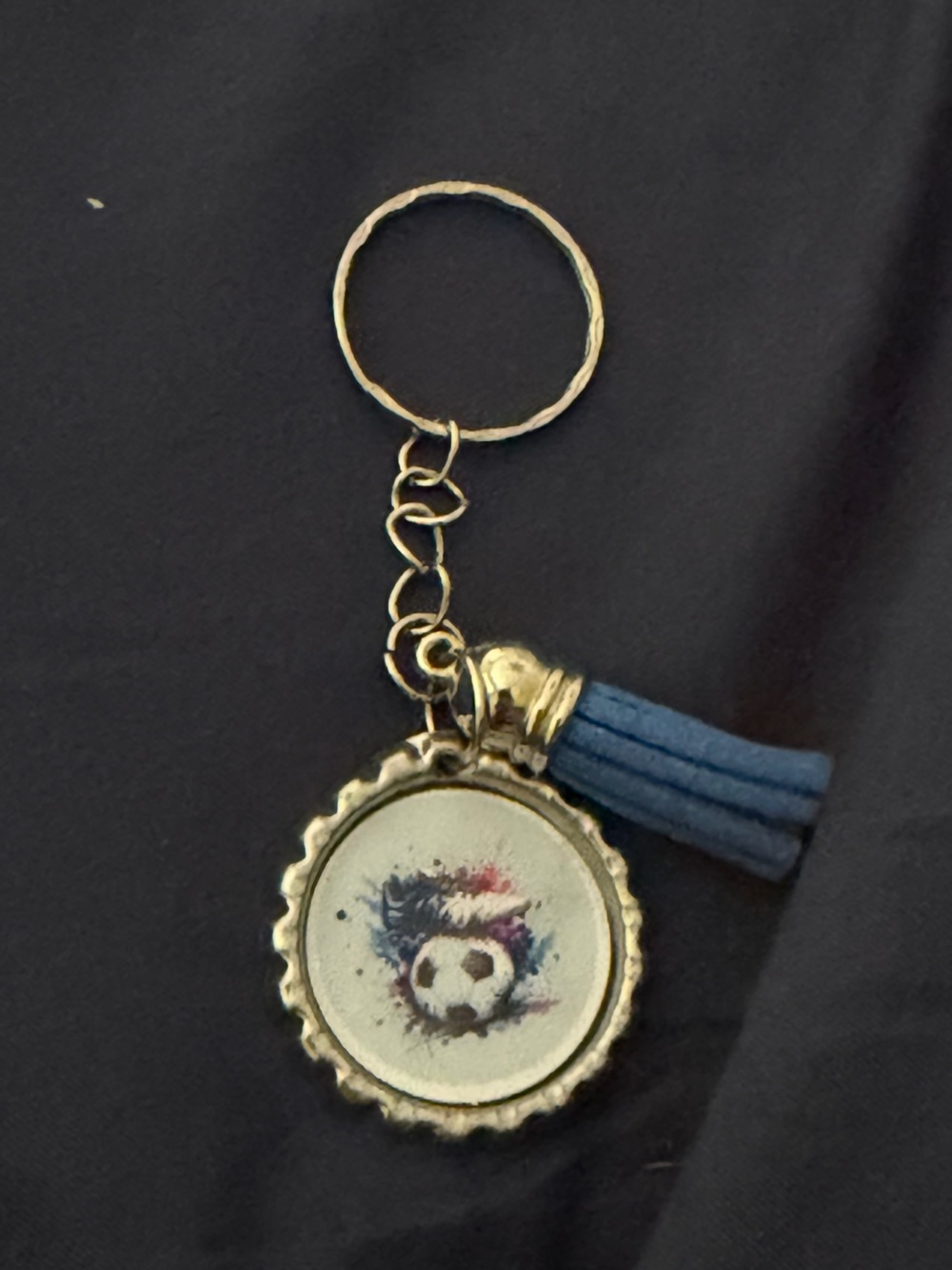 Bottle Cap Keychain with Blue Tassel